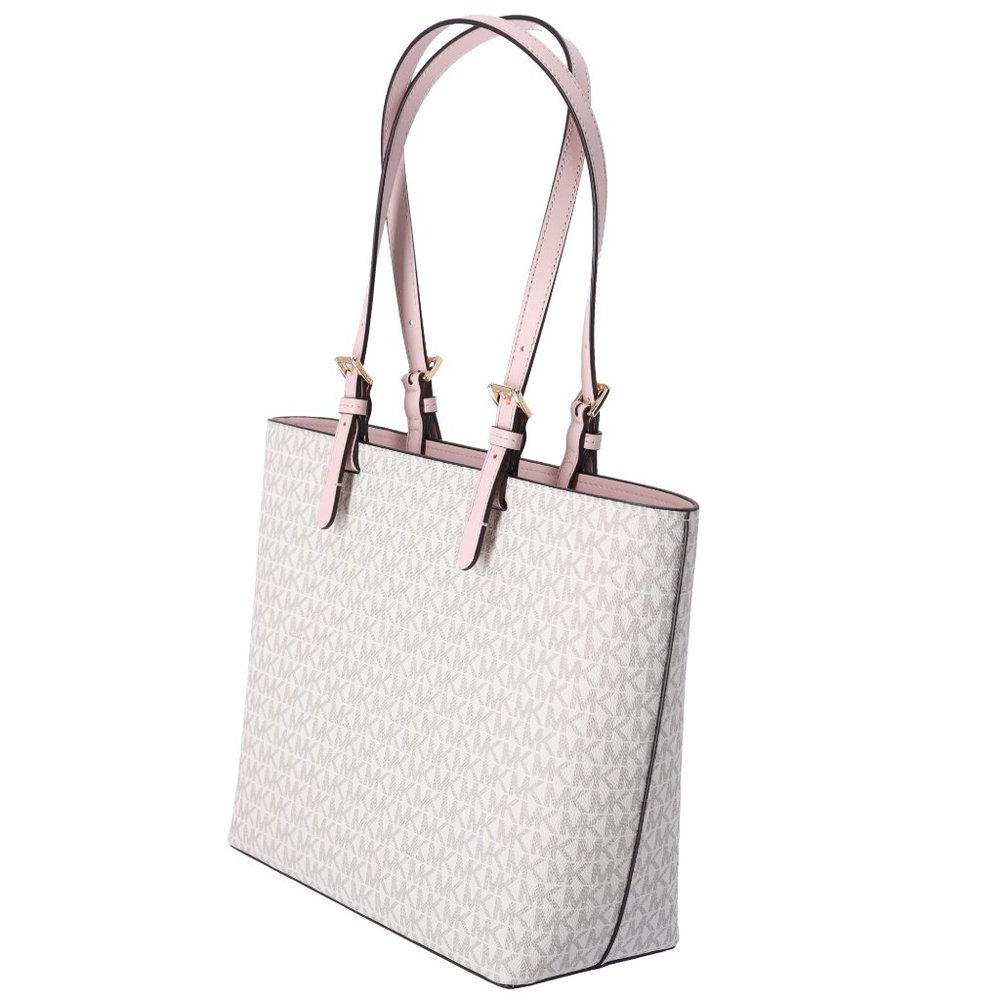 Michael Kors Jet Set Travel Medium Double Pocket Tote Vanilla MK Blush Pink - Picture 8 of 9